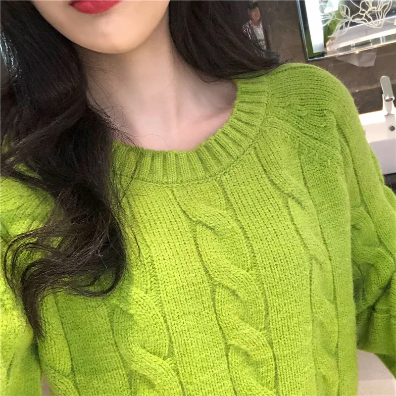 Autumn Winter New Women's Short Pullovers Sweater Twist Knitting Full Sleeve Solid Fashion Vintage Casual Tops T98506D