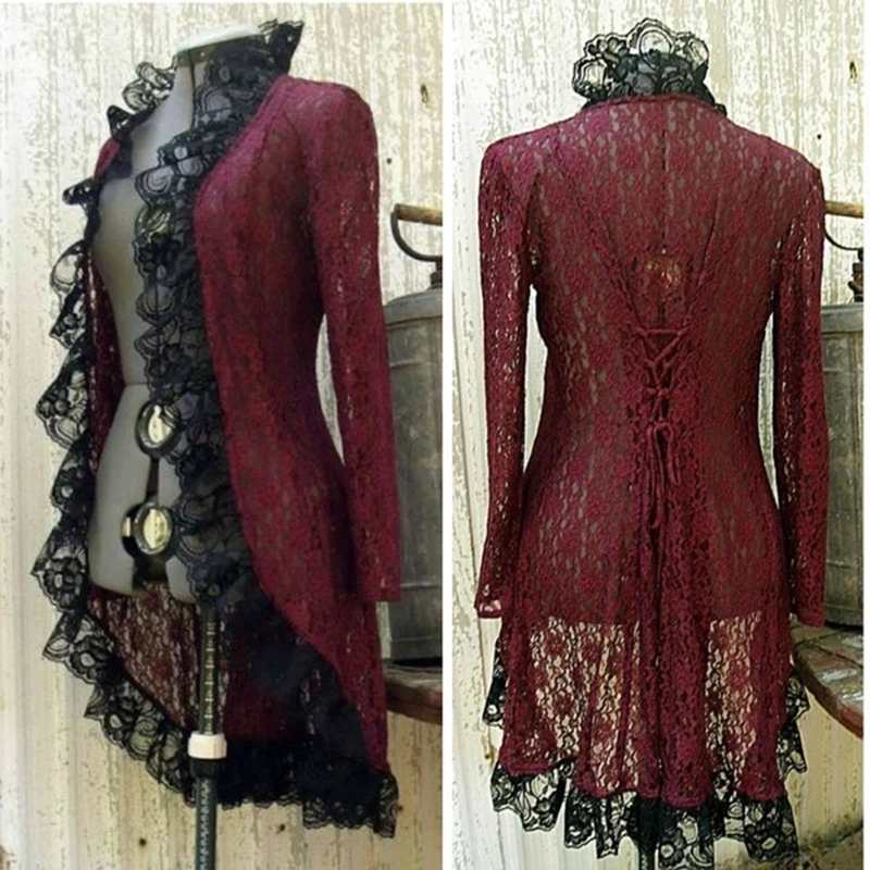 

2021 new Ecoparty Victorian Steampunk Stand Collar Coat Women Lace Cardigan Medieval Lace Up Dress Suit Jacket Countess Cardigan