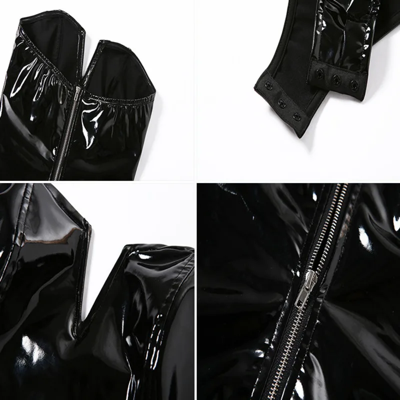 

PU Jumpsuit Woman Leather Strapless Sexy Women Bodysuit Off Shoulder V-Neck Summer Romper Women Backless Black Ladies Bodysuit