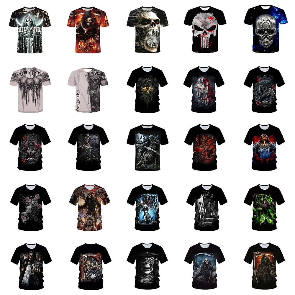 

Мужская/женская футболка с 3D-принтом черепа смерти на Хэллоуин крутая футболка с коротким рукавом мужская футболка с круглым вырезом футбо...