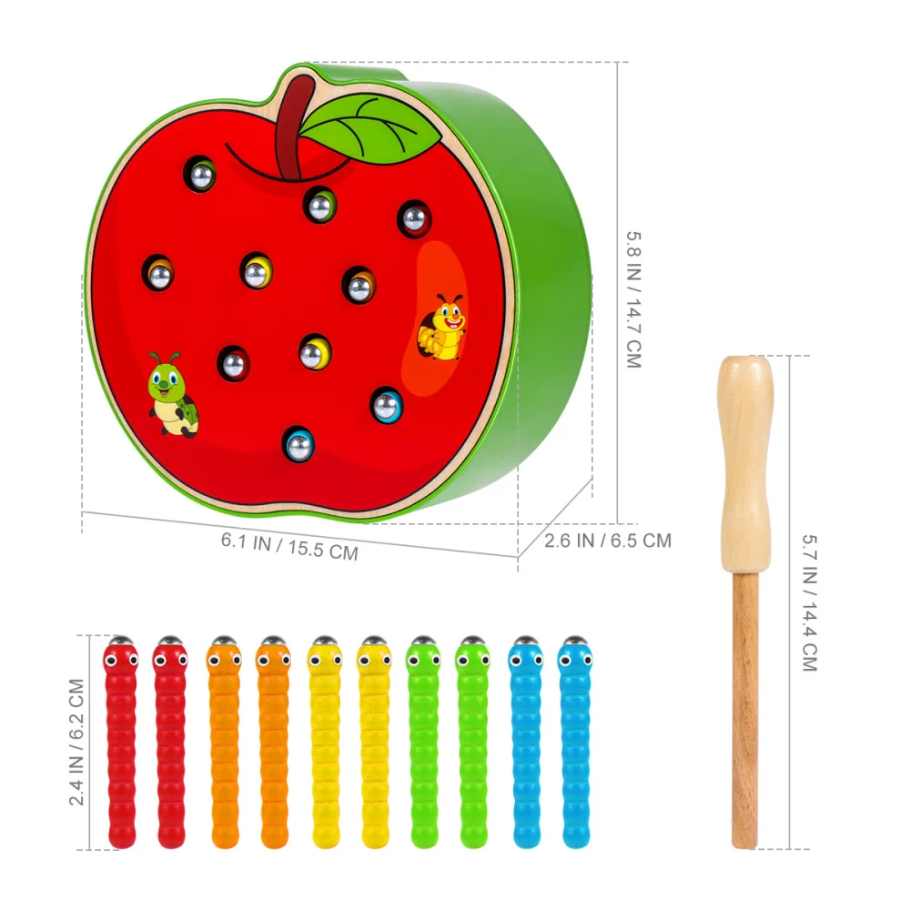 

STOBOK 1 Set Funny Apple Shaped Catch Insects Game Wooden Magnetic Early Developmental Educational Toys for Kids Toddlers
