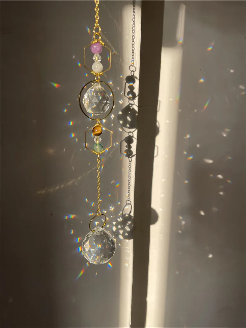 

suncatcher with moon and crystals, rainbow prism, light diffuser, boho home decoration, fairy decor, gift idea ,Window Crystal