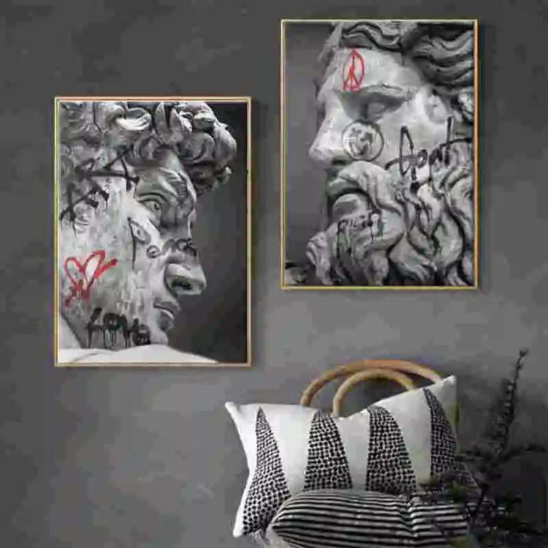

Greek Statue Plaster Sculpture Posters and Prints Artwork David black and Graffiti Art Canvas Wall PaintingPictures Room Decor