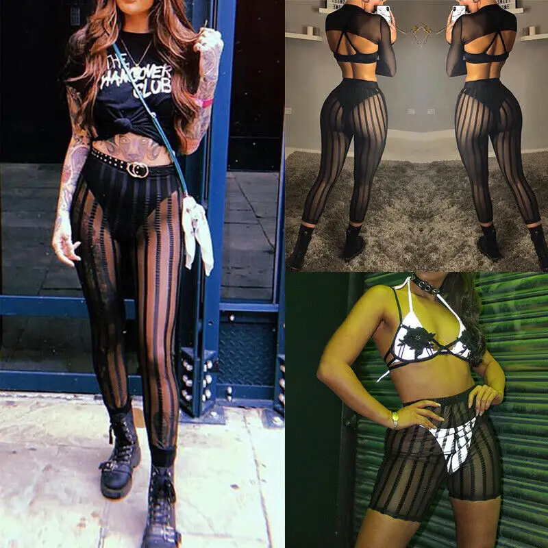 Women High Waist See-Through Lace Mesh Pants Summer Beach Long Trousers Sheer Sexy | Женская одежда