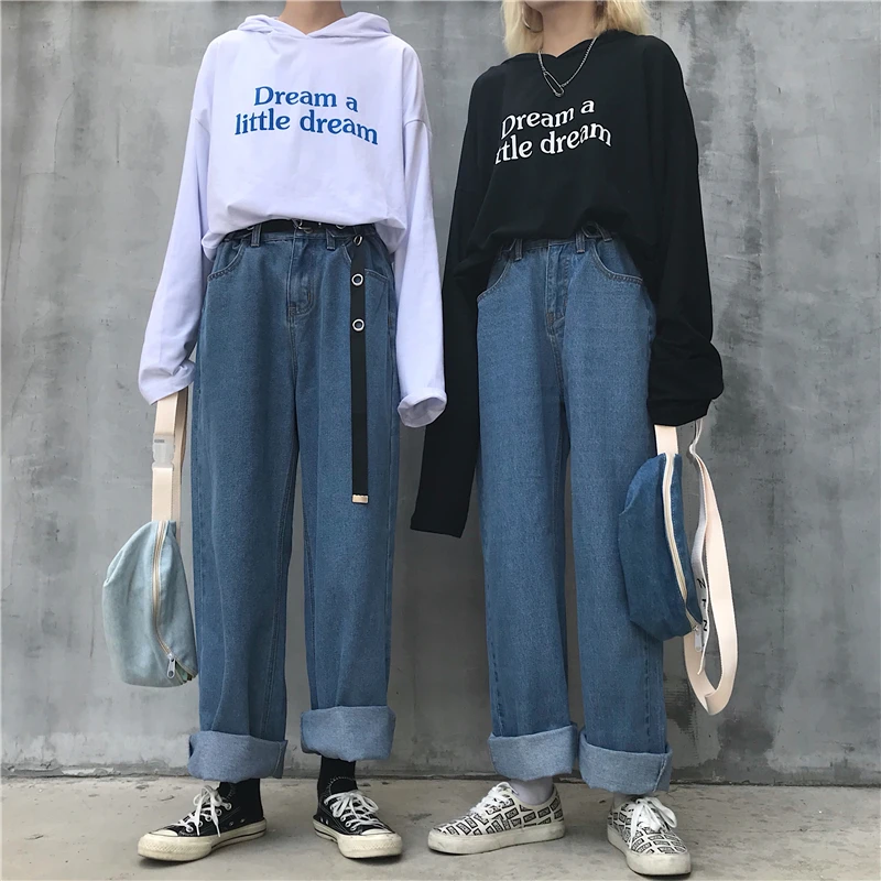 

2020 Autumn Winter Boyfriend Jeans Woman Wide Leg Long Trousers Vintage Jeans Couple Cowboy Female Loose Streetwear Denim Pants
