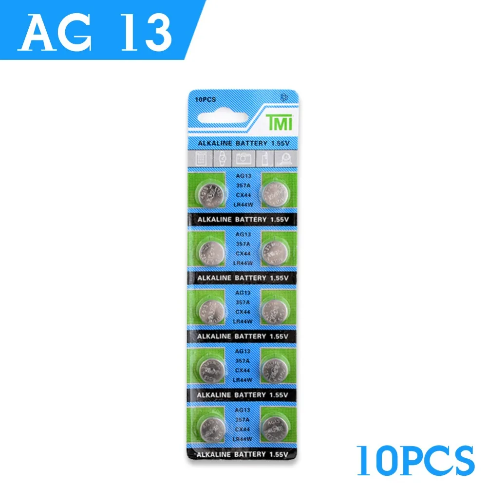 

Hot Selling 10pcs AG13 LR44 LR1154 SR44 A76 357A 303 357 Battery Coin Cell 1.55V Alkaline For Watches Toys Remote