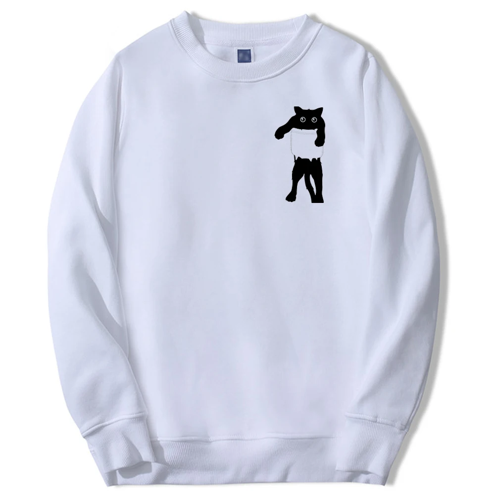 

Harajuku Pocket Cat Funny Print Autumn Men Harajuku Breathable Sweatshirts Hoodies Simple Loose Clothes Male Print Clothes