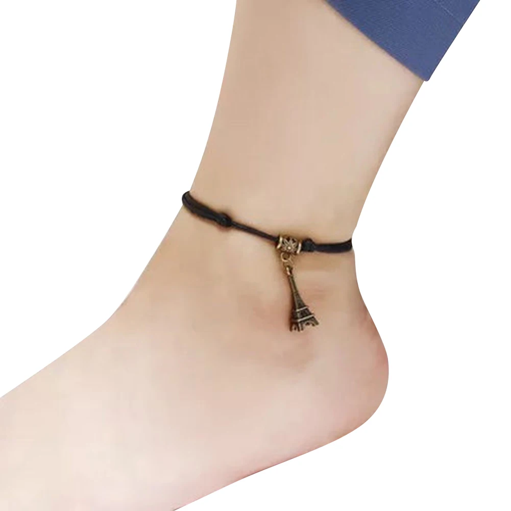 

Charm Bracelet Black Wax Rope Anklet Barefoot Sandals Accessories Foot Chain Jewelry Ankles for Women Men gift