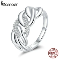 bamoer s925 sterling silver clear platinum cz chain ring finger rings for women engagement wedding statement jewelry scr685