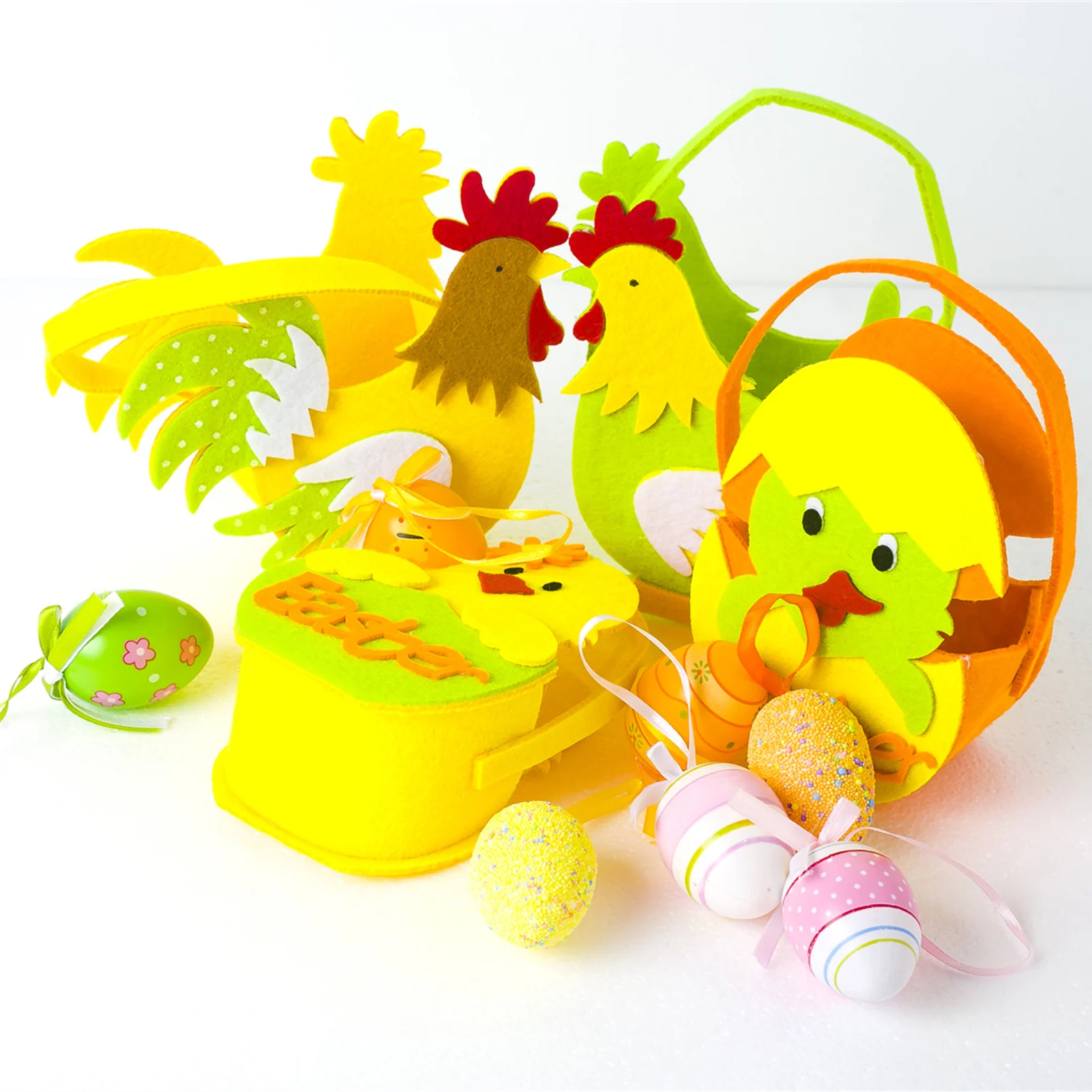 

Happy Easter Decorations Non-woven Gift Bag Cock Hen Easter Egg Basket Bunny Candy Chocolate Cookies Gift Storage Basket