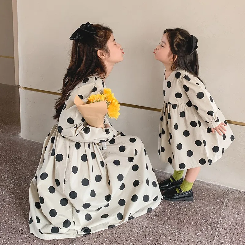 

Parent-child wear 2020 autumn new products Japanese and Korean girl polka dot dress