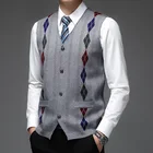 Мужской вязаный жилет QUANBO, Классический Повседневный Кардиган на пуговицах, с V-образным вырезом, без рукавов, шерсть смешанная с кашемиром