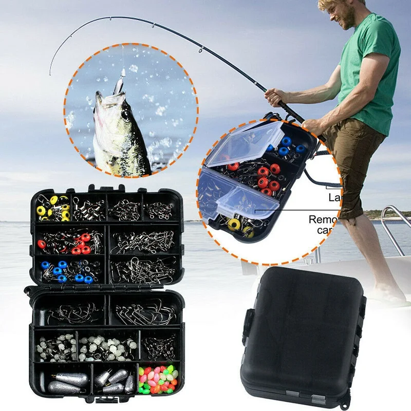 

177Packs Outdoor Fishing Tools Fish Tackle Box Fishing Accessories Case Fish Hook Lure Parts Kit Set