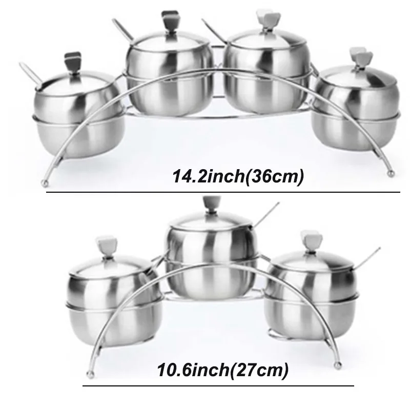 

Stainless Steel Spice Jars with Spoon Creative Bridge Seasoning Set Bottle Salt Sugar Pepper Bowl Home Kitchen Organizer Tools