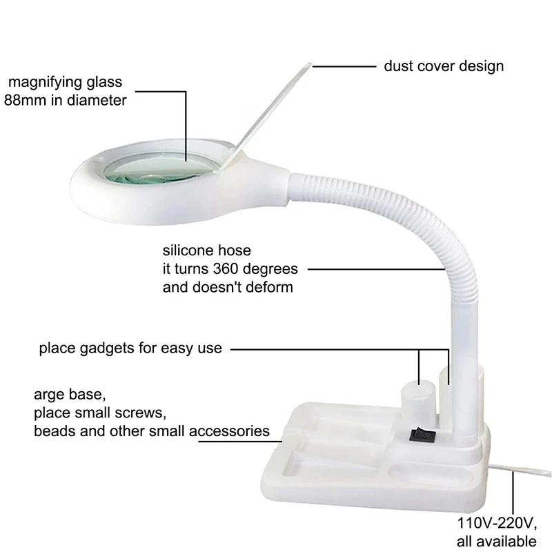 

Led Magnifying Lamp, 5 X 10X Magnifier And Table & Desk Lamp, Portable Adjustable Magnifying Glass With Light For Seniors Readin