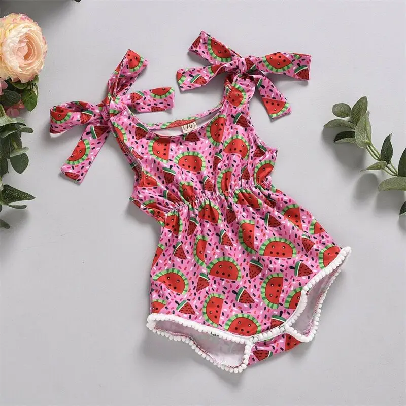 

Для маленьких девочек летний Ромпер Для слинга комбинезон с узором "Арбуз" Бандажное платье на бретелях без рукавов, костюм для подвижных иг...