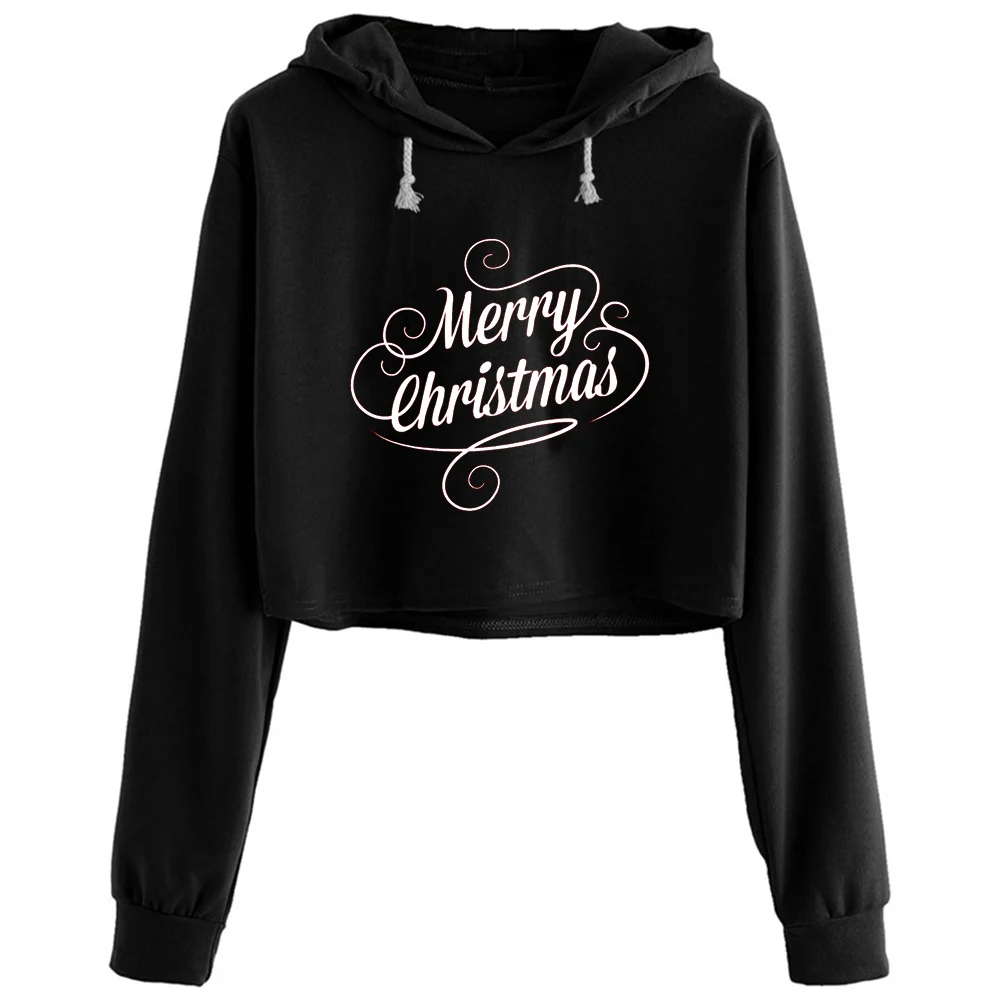 

Merry Christmas Crop Hoodies Women Emo Aesthetic Kpop Korean Pullover For Girls