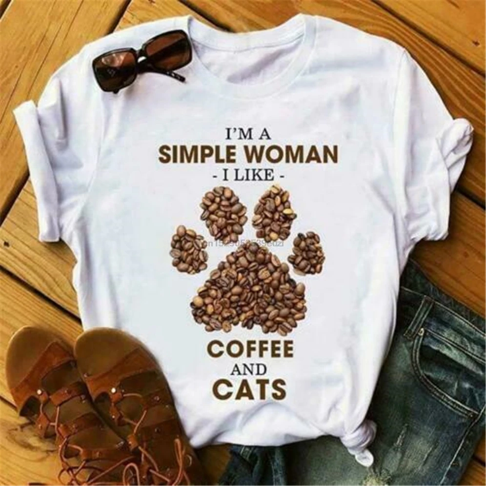 Простая женская футболка I & #39M я люблю кофе и кошки Женская хлопковая летняя |
