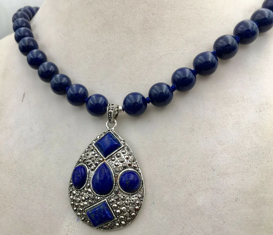 

hoo10mm Egyptian Lapis Lazuli Gemstone pendant Necklace 18''