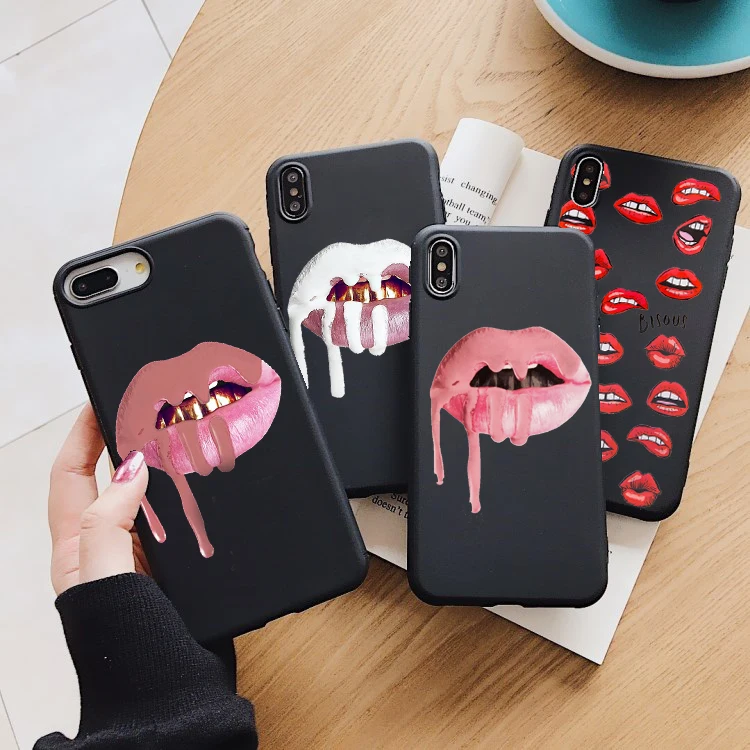 Сексуальный чехол с красными губами вампира для iPhone XS Max черный мягкий