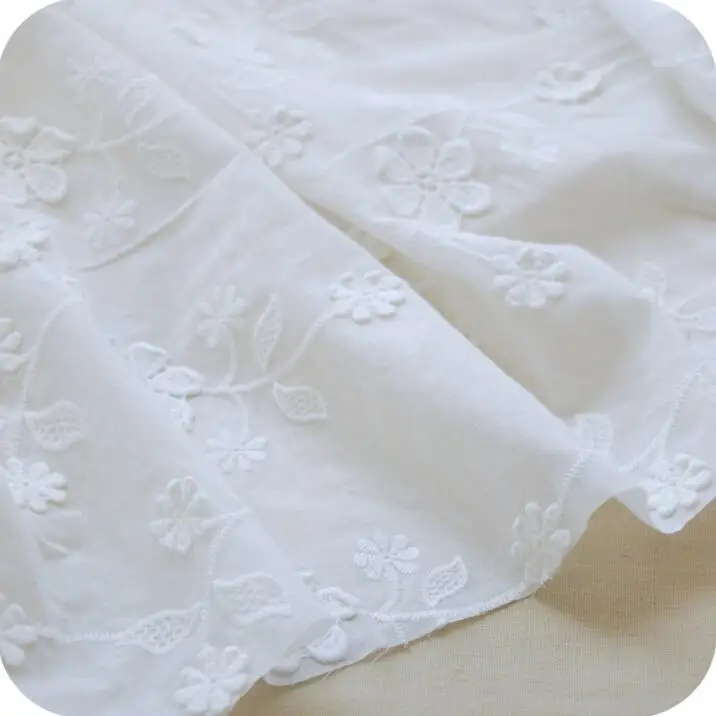 

White/Pink Stereo embroidery lace cotton cloth lace fabric white 130cm DIY doll clothing skirt material