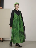 irinach494 fall winter 2021 collection original design printed chiffon patchwork hooded long dress women