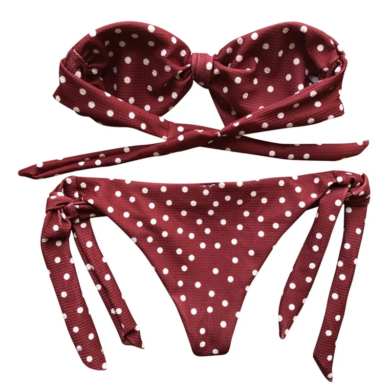 

Push-Up Padded Bow Swimwear Dot Printed Bikini Set Sexy Bikini Set Swimsuit Push Up Two-piece Suits High Waistedym