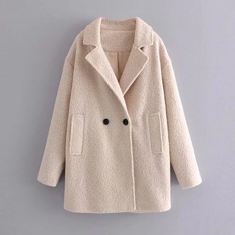 Beige Однотонное теплое зимнее элегантное шерстяное пальто женская верхняя одежда с отложным воротником и длинными рукавами зимнее толстое теплое Женское пальто - Цвет: Beige