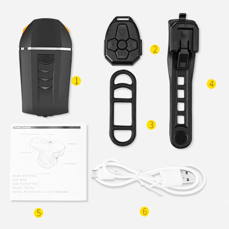 

350Lumen Bicycle Light USB Rechargeable LED Bike Front Light Wireless Turn Signals Bike Lamp 120db Cycling Flashlight