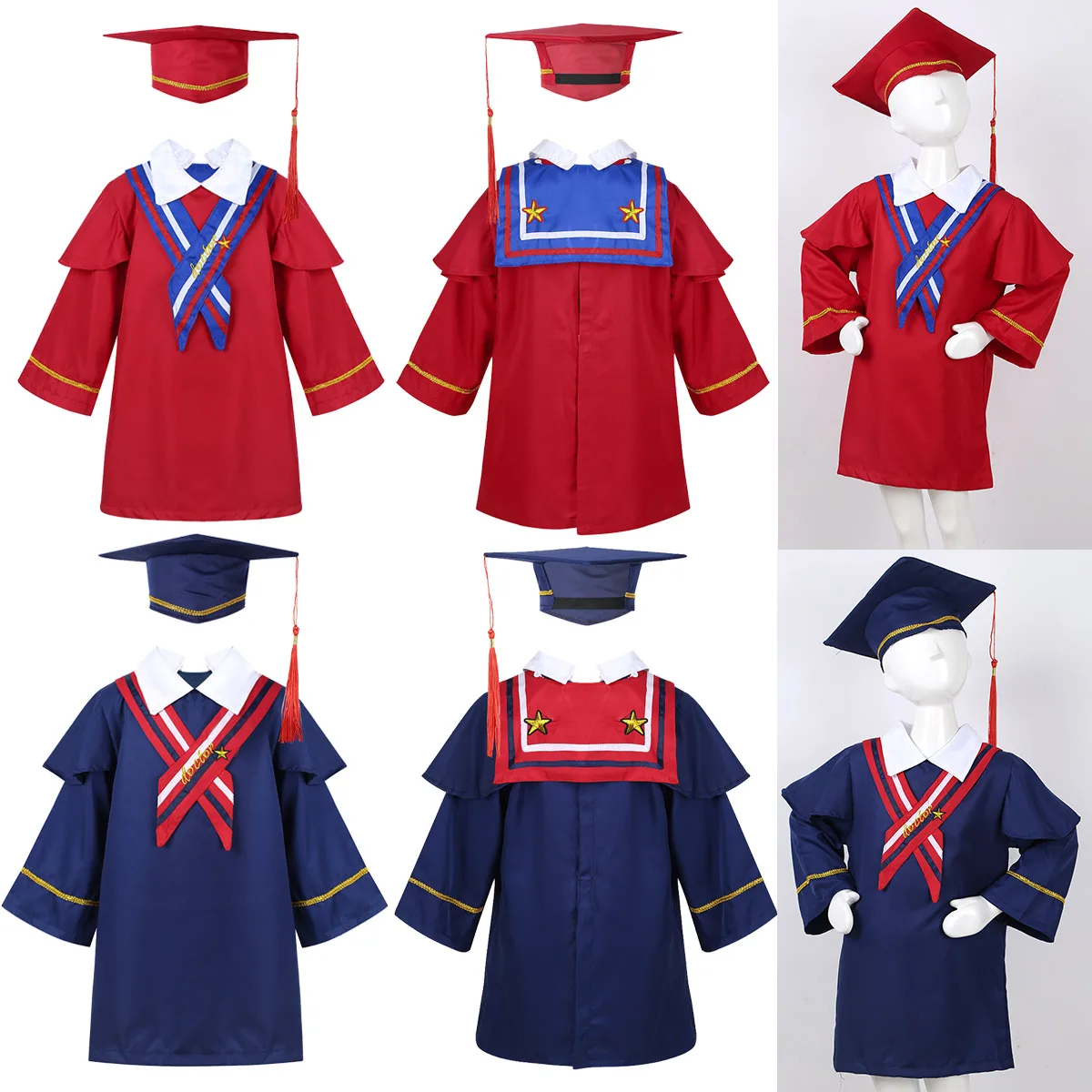 

Kids Boys Girls Fashion Preschool Primary School Graduation Gown with Tassel Cap for Children Role Play Costume Student Uniforms