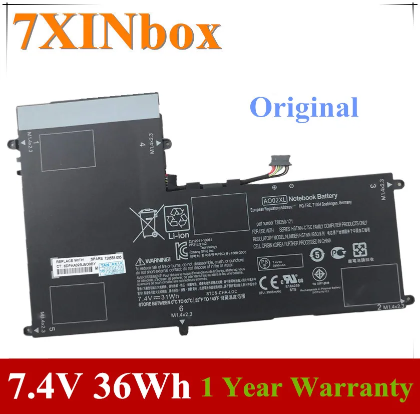 7xinbox 7 4 V 36WH Оригинальный аккумулятор для ноутбука AO02XL HP ElitePad 1000 G2 HSTNN LB5O 728250 1C1 728558