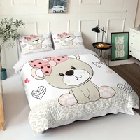 king queen size comforter set cute teddy bear pattern bedroom bedding linen soft material duvet cover bedding for girls