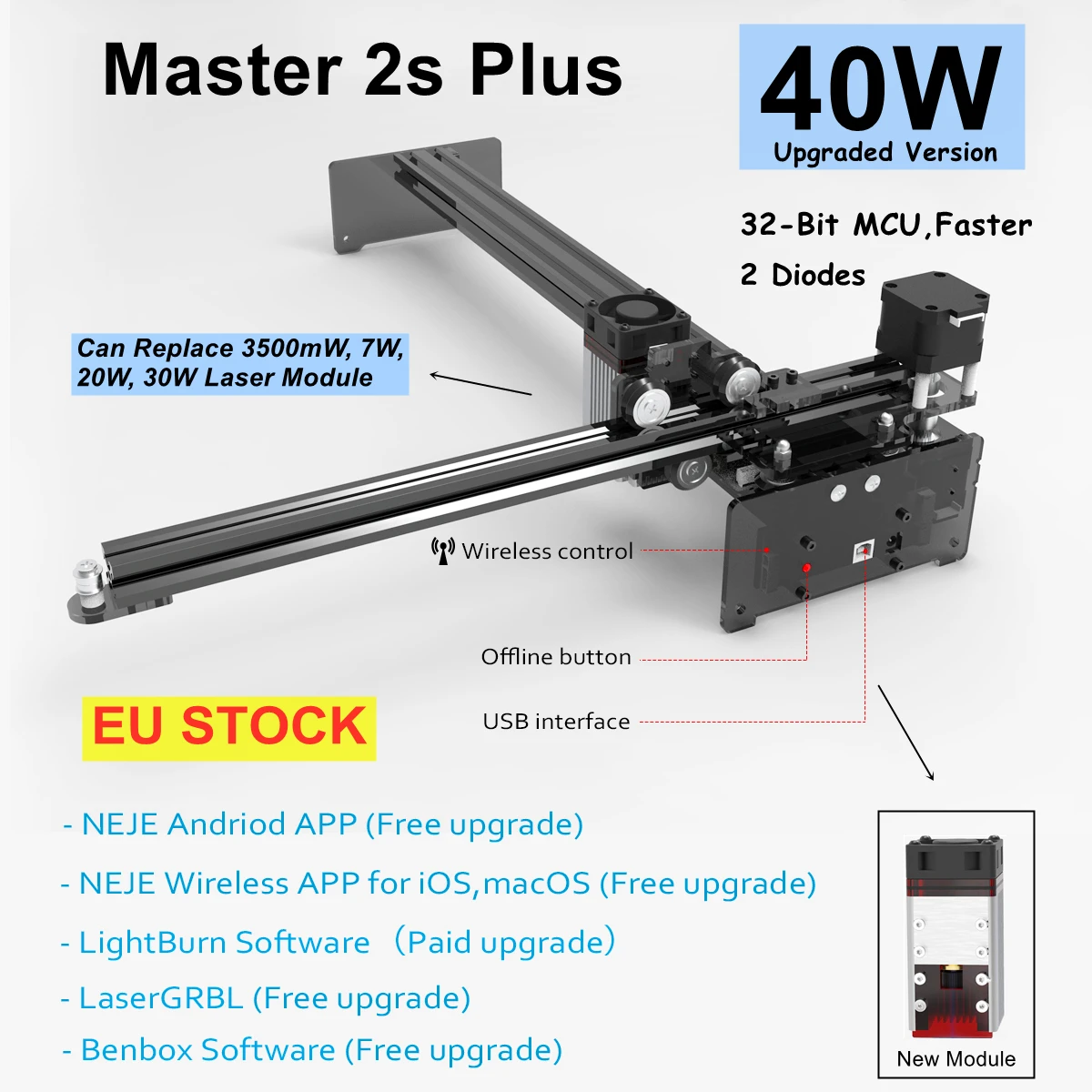 Лазерный гравер NEJE Master 2s Plus гравировальный станок для дерева и металла с ЧПУ Lightburn
