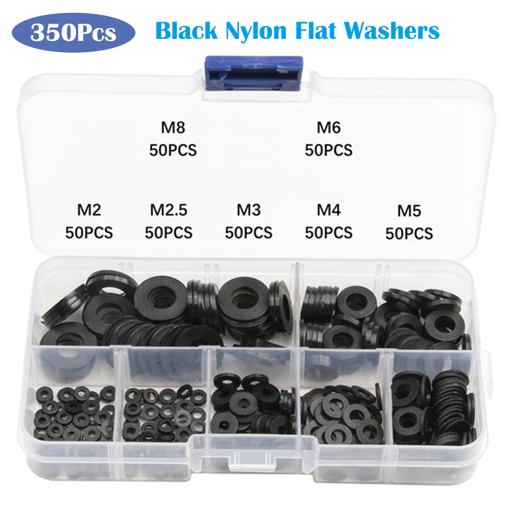 350PCS Nylon Plastic Rubber Flat Insulation Washer M2 M2.5 M3 M4 M5 M6 M8 Spacers Seals Plastic Washers Set Gaskets Ring Kit