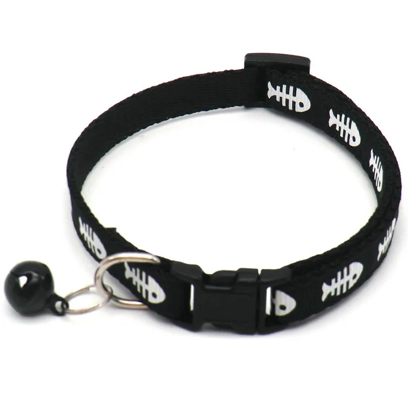 

1PC Pet Dog Cat Collar Adjustable Buckles with Bell Fishbone Print Cat Collar Pet Supplies Small Dog Chihuahua Bulldogs