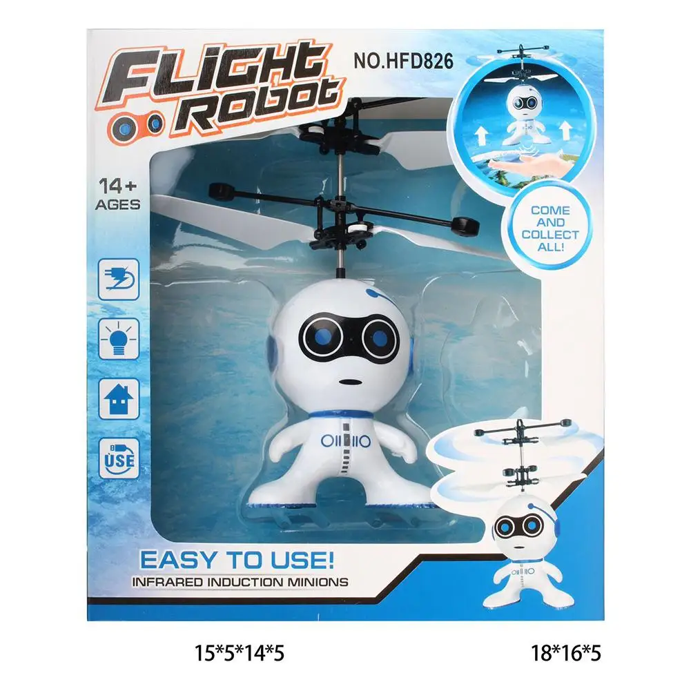 MeterMall Robot Aircraft Toy Smart Intelligent Action Figure Flying Mini RC Infrared Induction Flashing Light Toys |