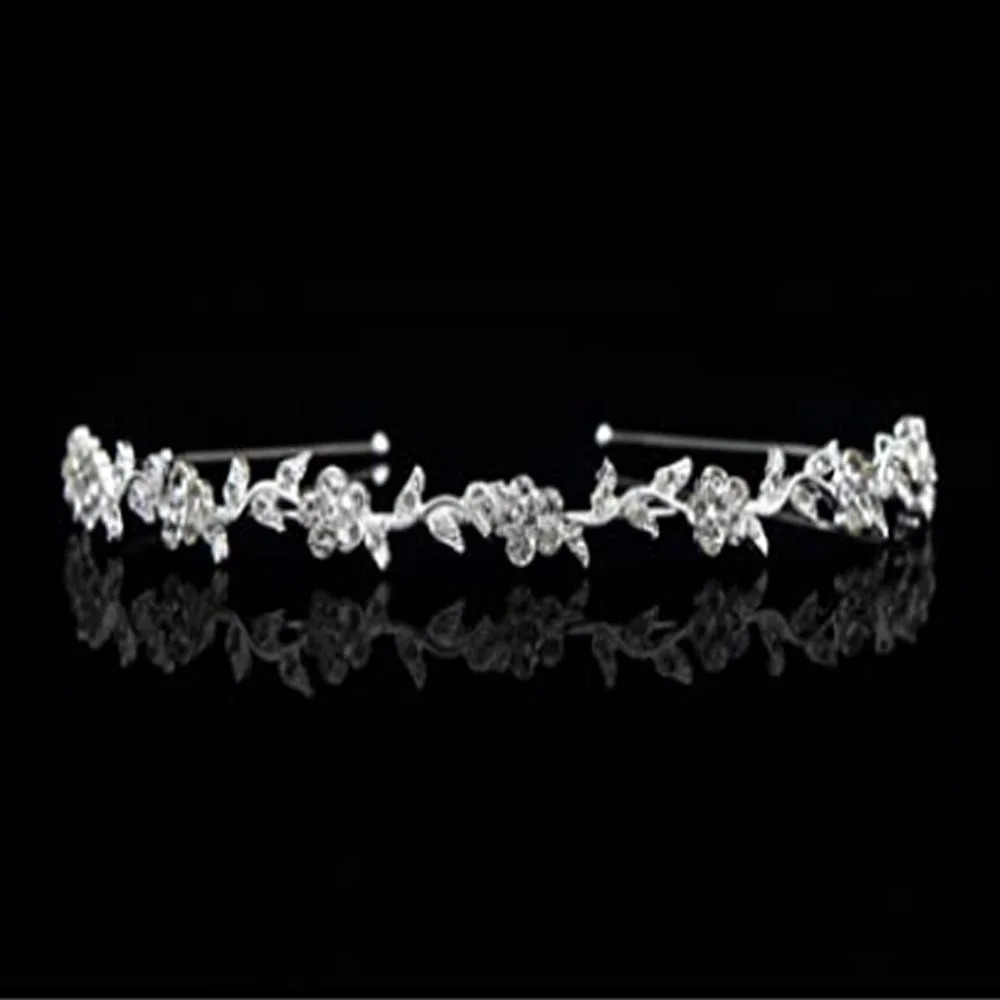 

New Bride Bridesmaids Crystal Flower and Leaves Crown Headband Women's Girl's Faux Pearl Rhinestones Headdress for Wedding Party