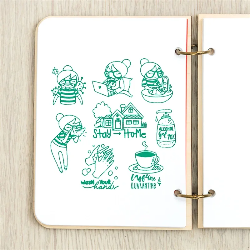 

Self-defense Girl Stay At Home Drink Coffee Wash Your Hands Words Transparent Clear Silicone Stamp For DIY Scrapbooking Cards