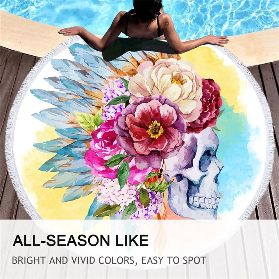 BeddingOutlet цветное круглое пляжное полотенце с черепом готическое одеяло 150 см|floral