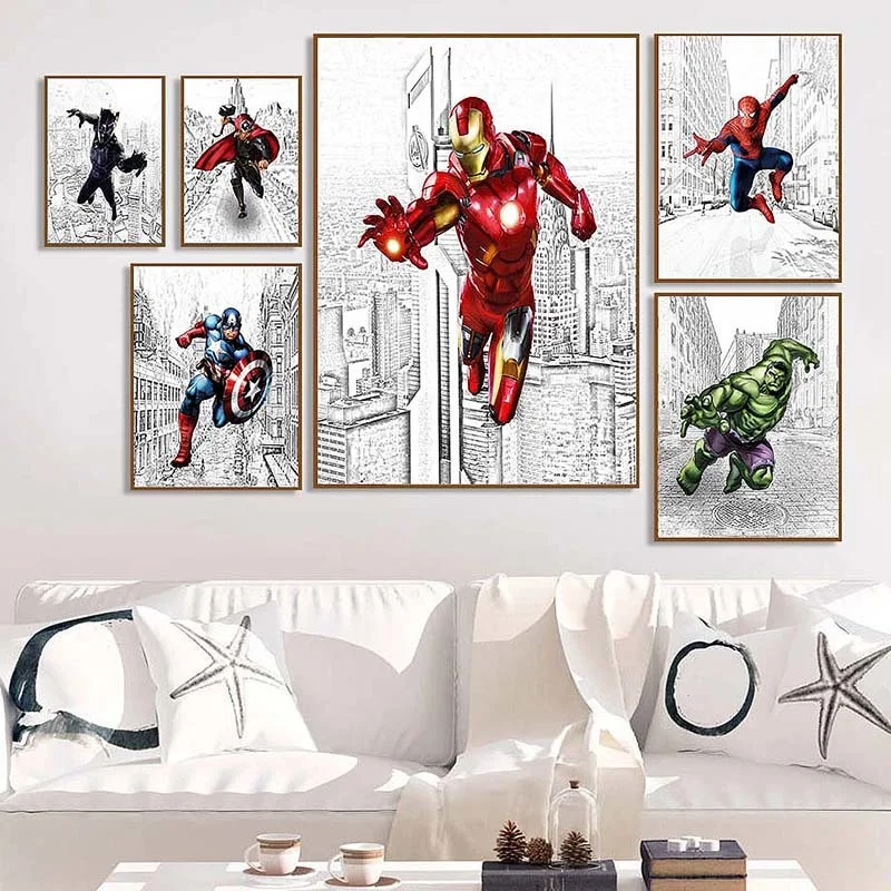 Картина на холсте с изображением героев Марвел Мстителей Капитана Америки