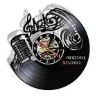 Музыкальные ноты настенные художественные высокие виниловые часы с клефом настенные часы музыка искусство винтажные часы Рок н ролл гарнитура микрофон настенный светильник