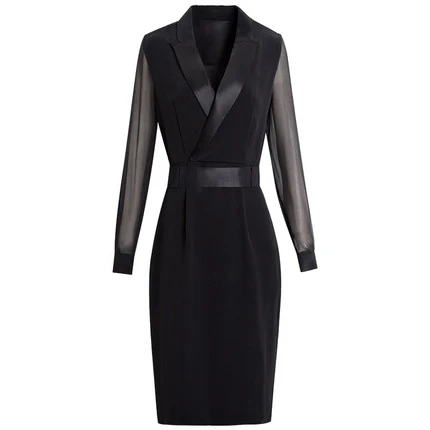 

Professional Women Elegant Office Blazer Dress Female Mesh Sleeve Designer Robe Femme Ladies Black Vestidos De Fiesta De Noche