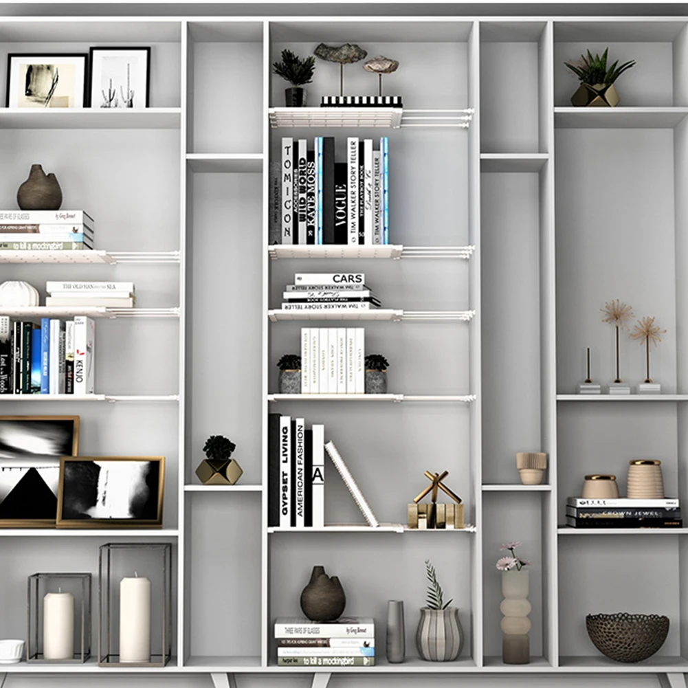 

Wardrobe Retractable Storage Holder Rack Cabinets Layered Partition Shelf Kitchen Holder Bedroom Paste Type Telescopic Organizer