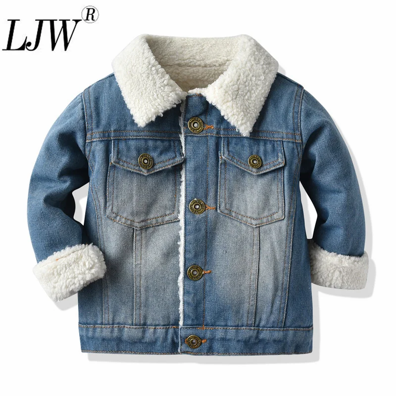 

Новая зимняя одежда для мальчиков и детей, зимняя мужская и женская джинсовая куртка с бархатной подкладкой, теплая Толстая короткая куртка...
