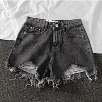 female wide female women shorts denim casual hole casual streetwear leg white shorts shorts black solid loose loose jeans color