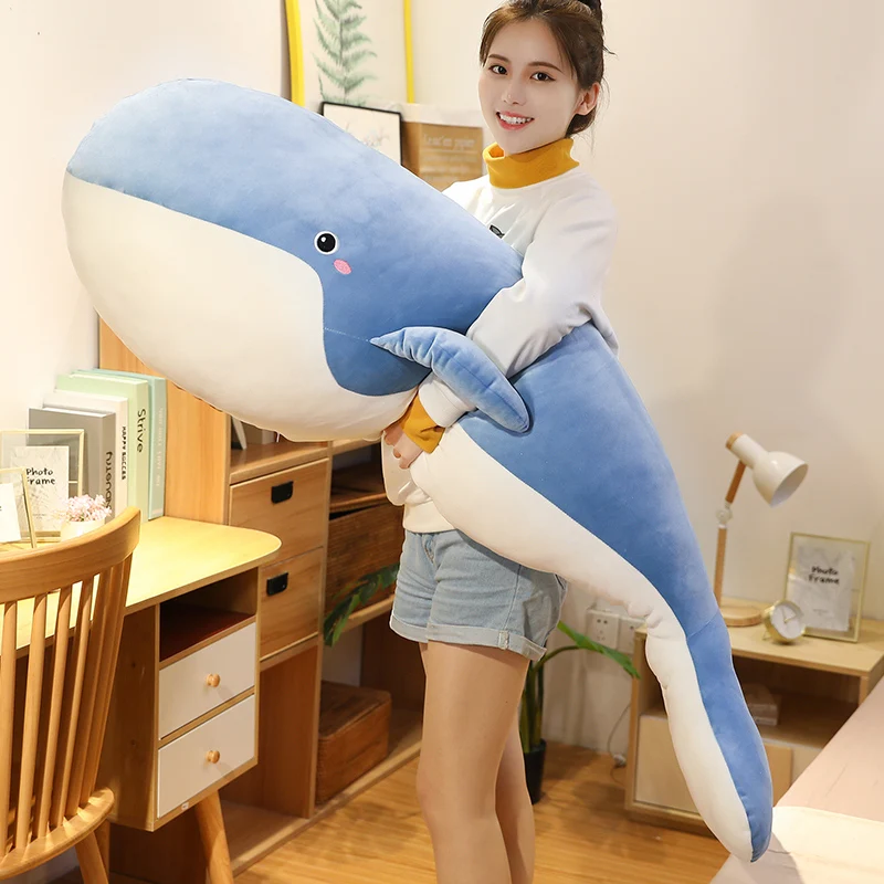 50cm 120cm Giant Whale Plush Toys Big Soft Stuffed Sleeping Pillow Cute Sea Animal Fish Blue Shark Doll Kids Baby Birthday Gift