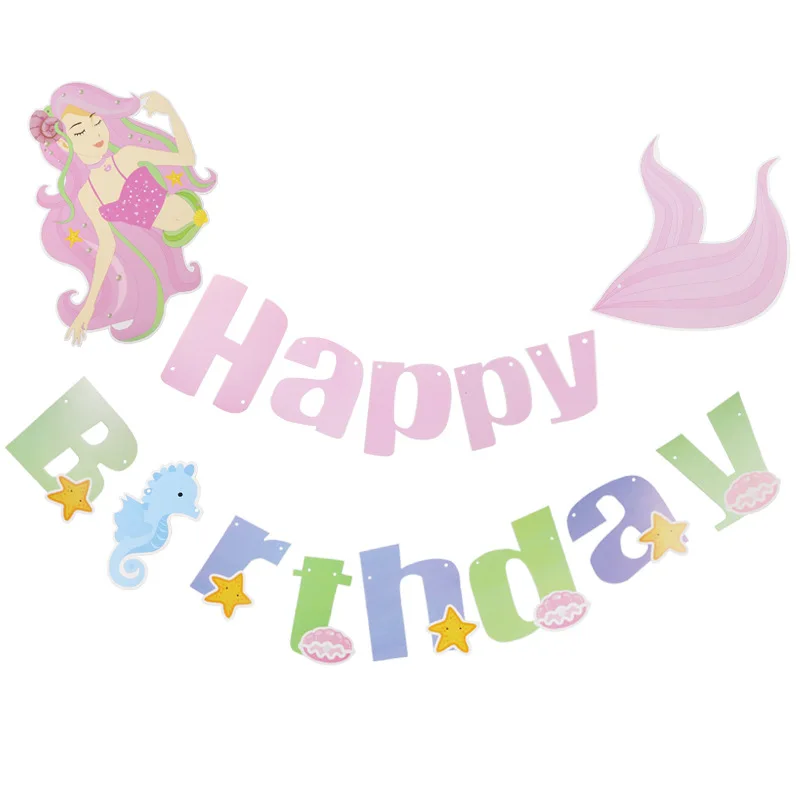 Русалки флаг буквы для девочек С Днем Рождения вечерние поставки баннер моноблок