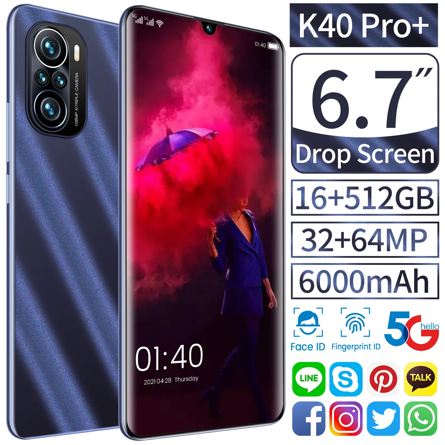 

K40 Pro + 2021 Новинка умная фотолампа 16 + 512 ГБ для Xiaomi Redmi K40 искусственная Поддержка Android 11,0 Быстрая зарядка 4K HD