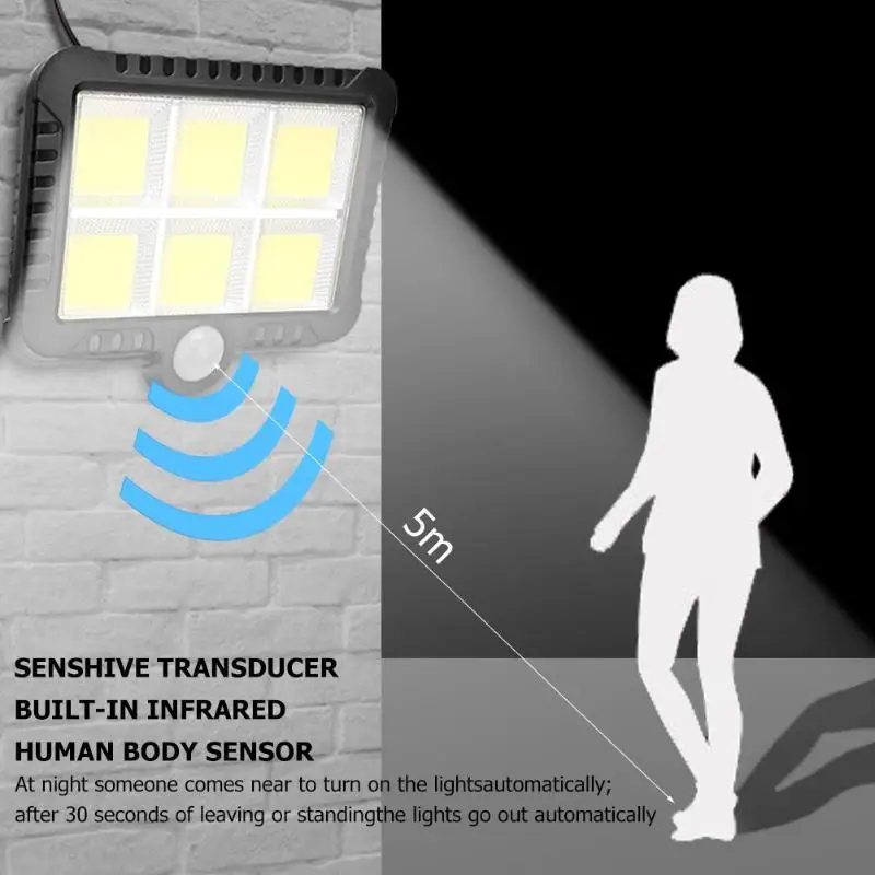 Новинка 2021 настенный светильник на солнечной батарее COB 120 LED s уличный с датчиком