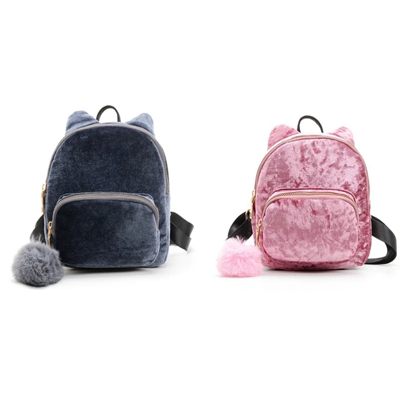 

NEW-2 Pcs Women Mini Cat Backpack Shoulder School Bags for Teenage Girls Students Backpack Travel Back Pack,Blue & Pink